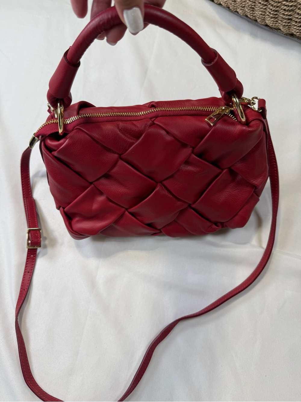 Stella Bianca Woven Italian Leather Crossbody Shoulder Bag made in Italy